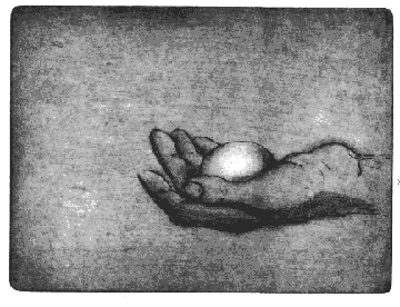 Page's etching of his hand with an egg